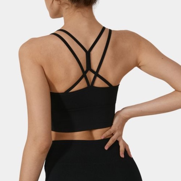 BNWT! HALARA! BLACK SEAMLESS FLOW LOW SUPPORT CRISSCROSS YOGA SPORTS BRA! - Picture 2 of 5